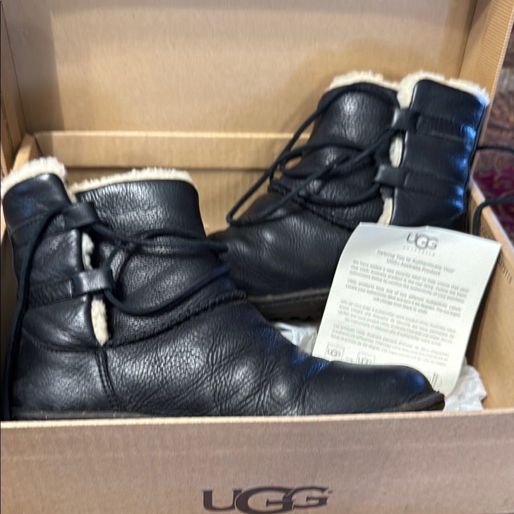 UGG Black Leather Boots with Shearling Lining